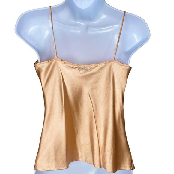 Luxury Vintage Gold Satin Mesh-Detail Camisole Top - Picture 3 of 8